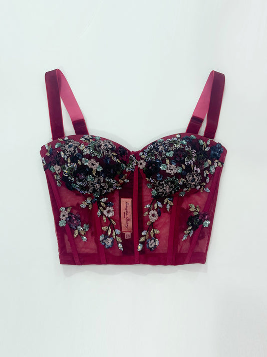Pieza única bustier guinda bordado talla 4-6