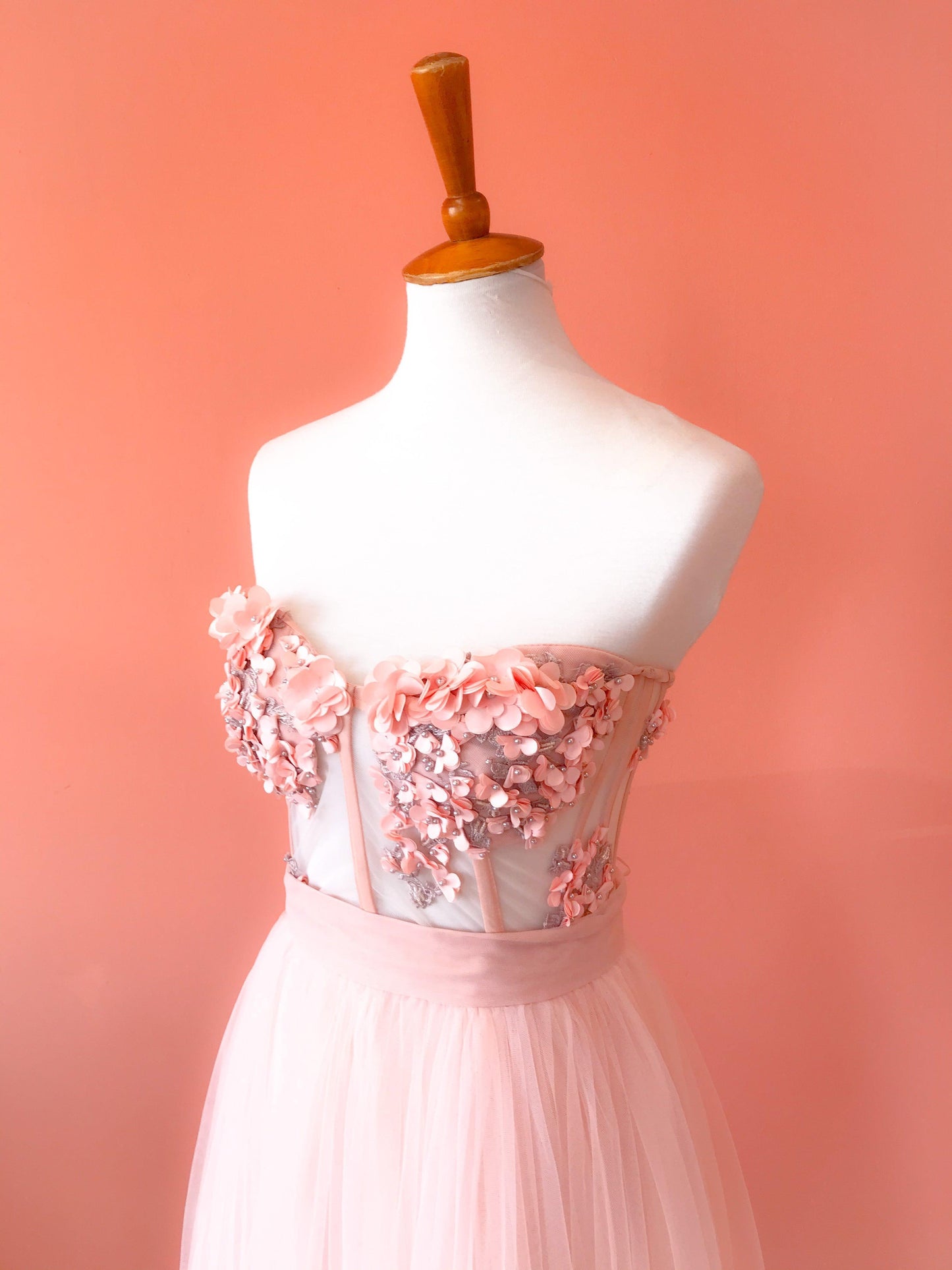 Set Bustier Flores 3D y Falda Tul - Georgina Chávez