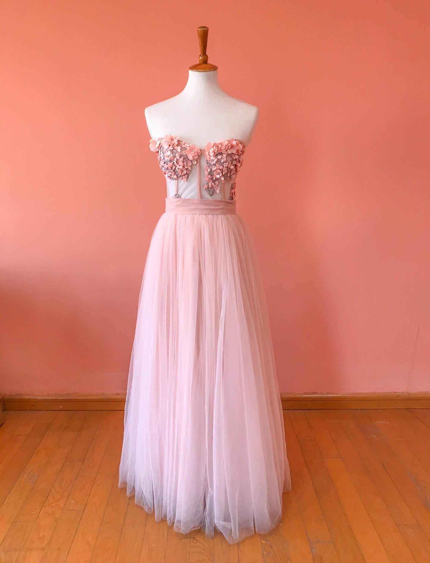 Set Bustier Flores 3D y Falda Tul - Georgina Chávez