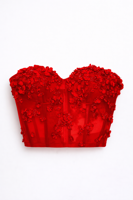 Bustier de Flores 3D rojo talla 22-24