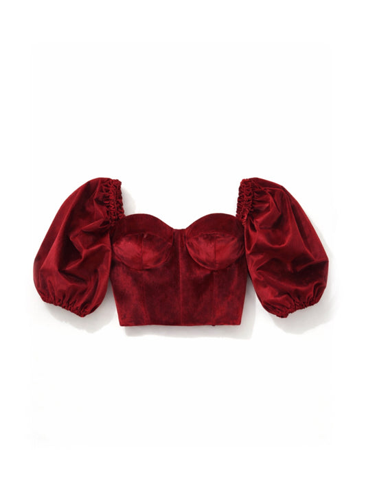 Velvet Bustier – Wine Red, Size 10–12 
