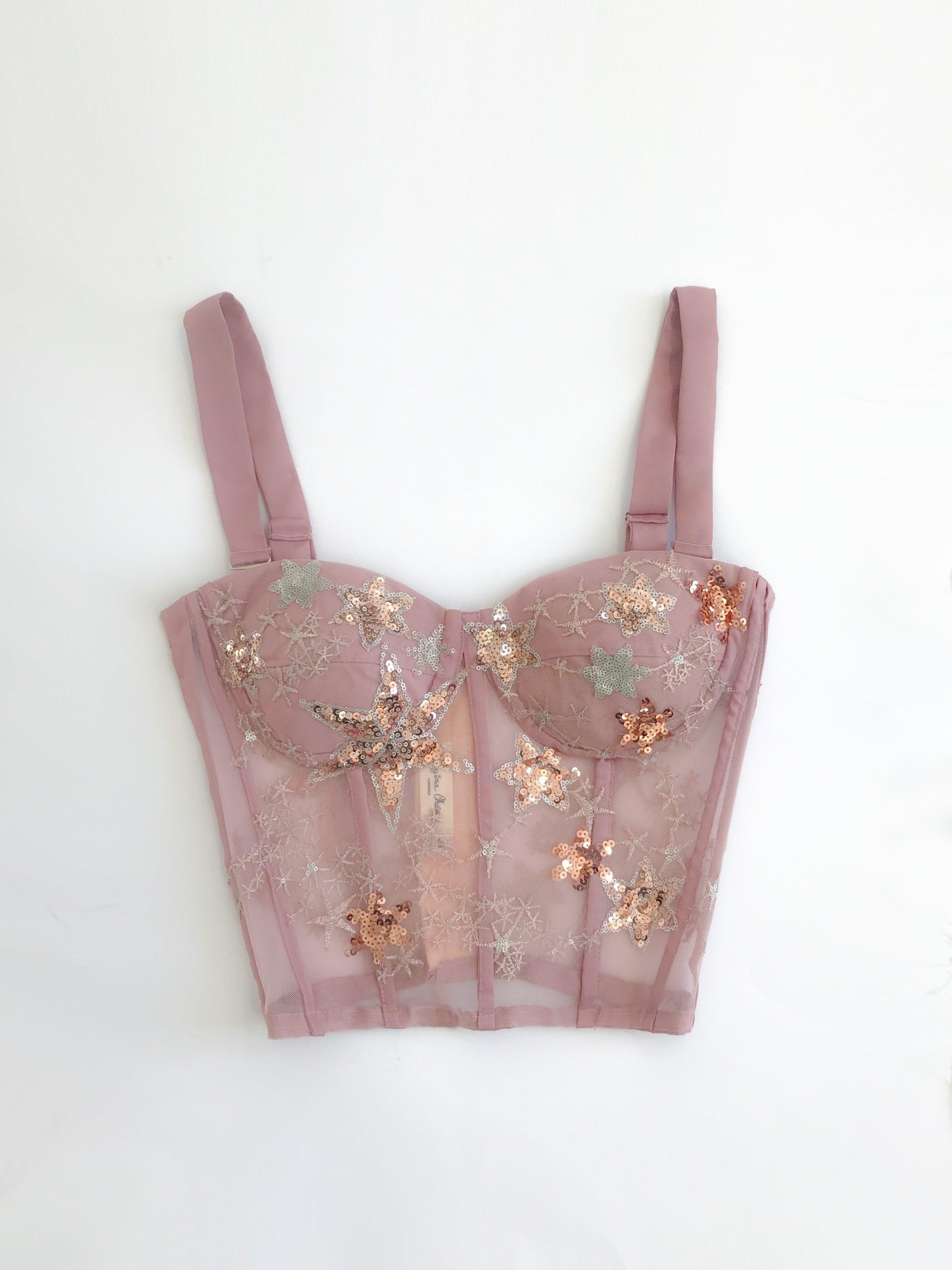 Bustier De Estrellas Rosa viejo Largo Tirantes removibles Talla 8 Copa C ENVÍO/ENTREGA INMEDIATA - Georgina Chávez