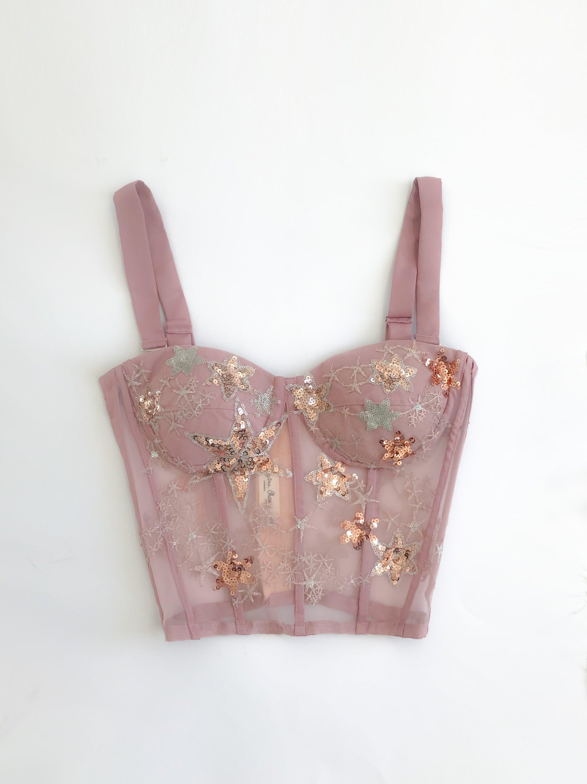 Bustier De Estrellas Rosa viejo Largo Tirantes removibles Talla 8 Copa C ENVÍO/ENTREGA INMEDIATA - Georgina Chávez