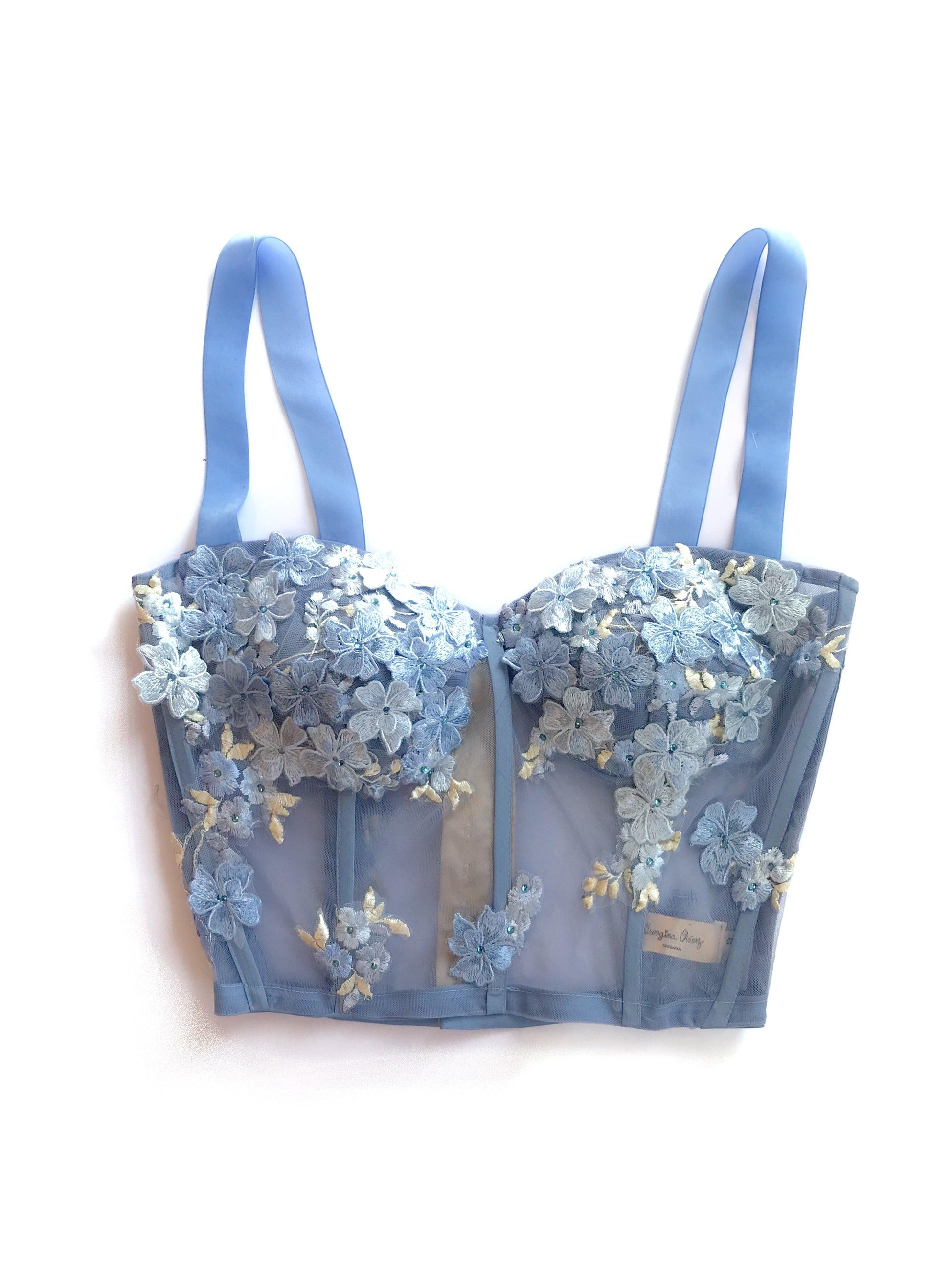 Bustier De Hortensias Azul plumbago Corto Tirantes Removibles Talla 12 Copa A ENVÍO/ENTREGA INMEDIATA - Georgina Chávez