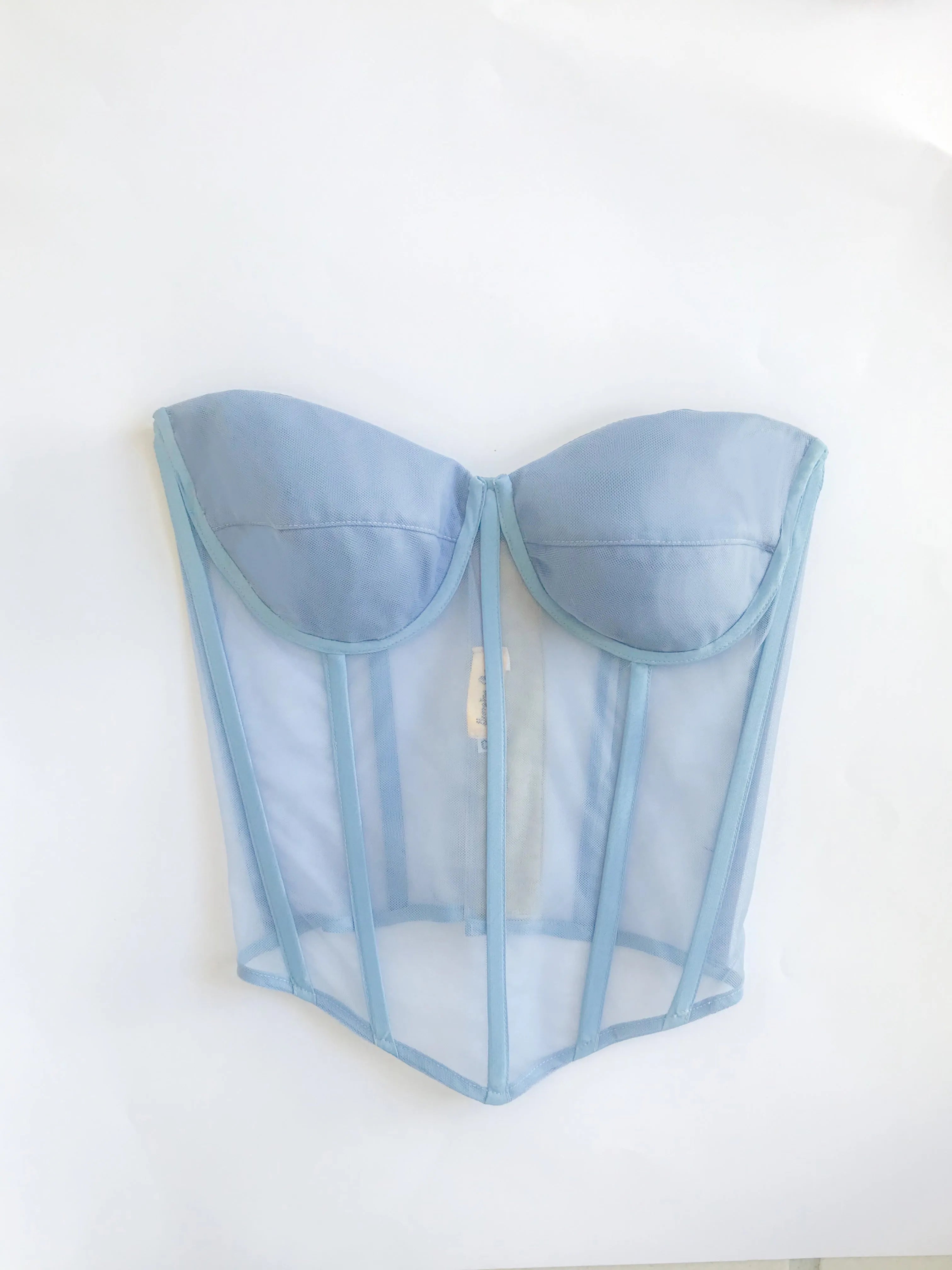 Corsé bustier satinado de color sólido azul cielo, naranja